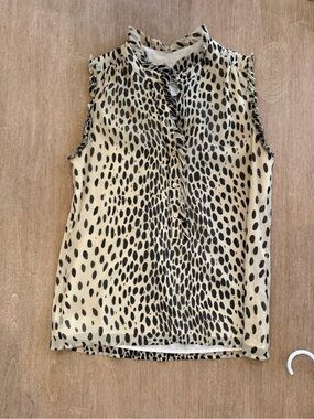 J.Crew 100% Silk Animal Print Ruffle Sleeveless Blouse Size 4